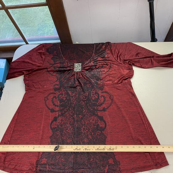 One World Tunic Top Womens 3X Red Black Embellished Flowy Boho Whimsigoth Witchy - Picture 9 of 15